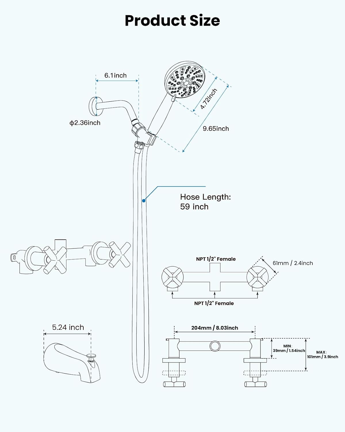 gotonovo 2 Handles Tub Shower Faucet Set,Bathtub Faucet Set with 6 Modes Handheld Spray Shower System with Tub Spout,Shower Head and Handle Set Shower Fixture Wall Mount Oil Rubbed Bronze
