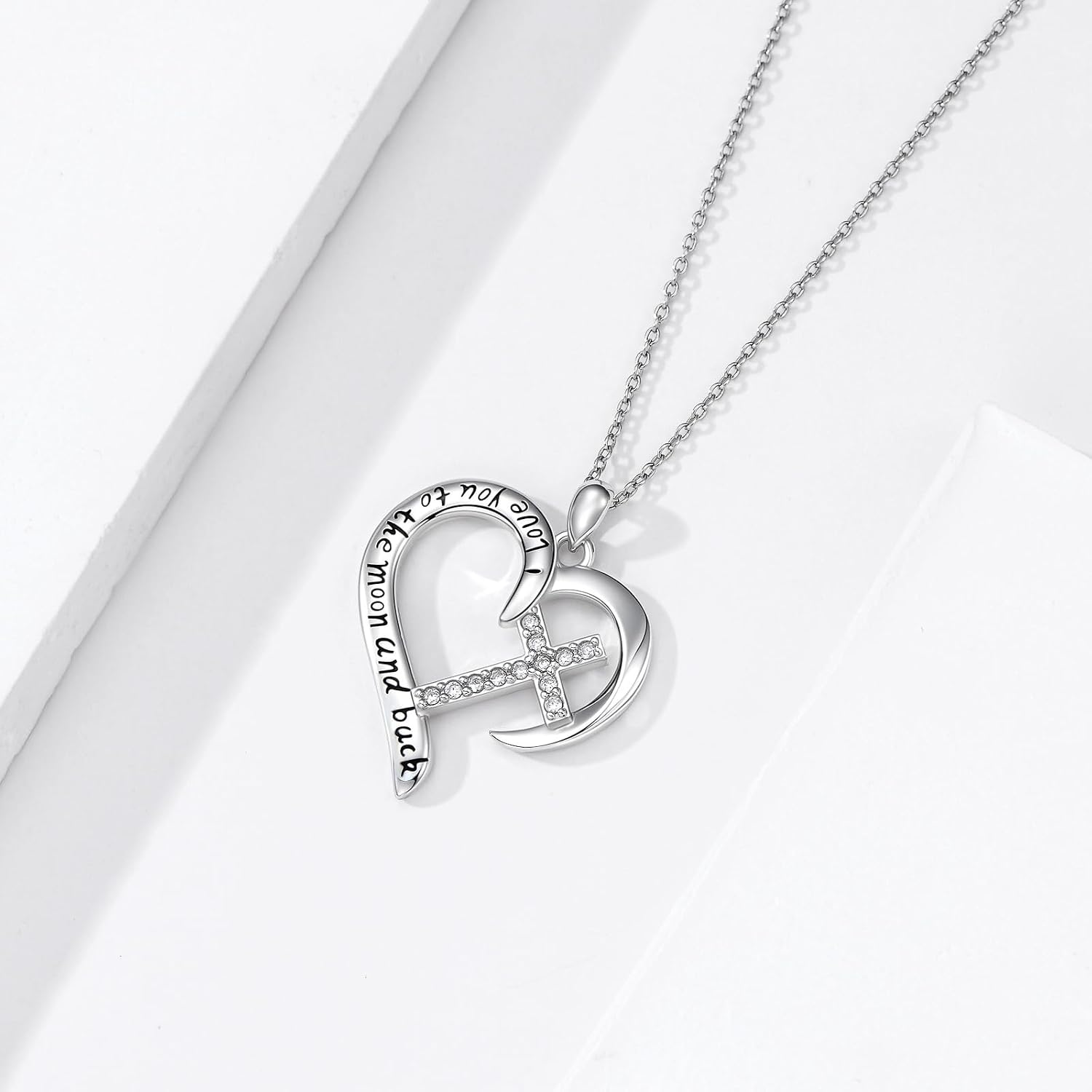 Real Sterling Silver Religious Necklace for Women, s925 Silver Cross Necklace Christian Religion Jewelry for Confirmation Baptism Ladies Mom, 18+2'