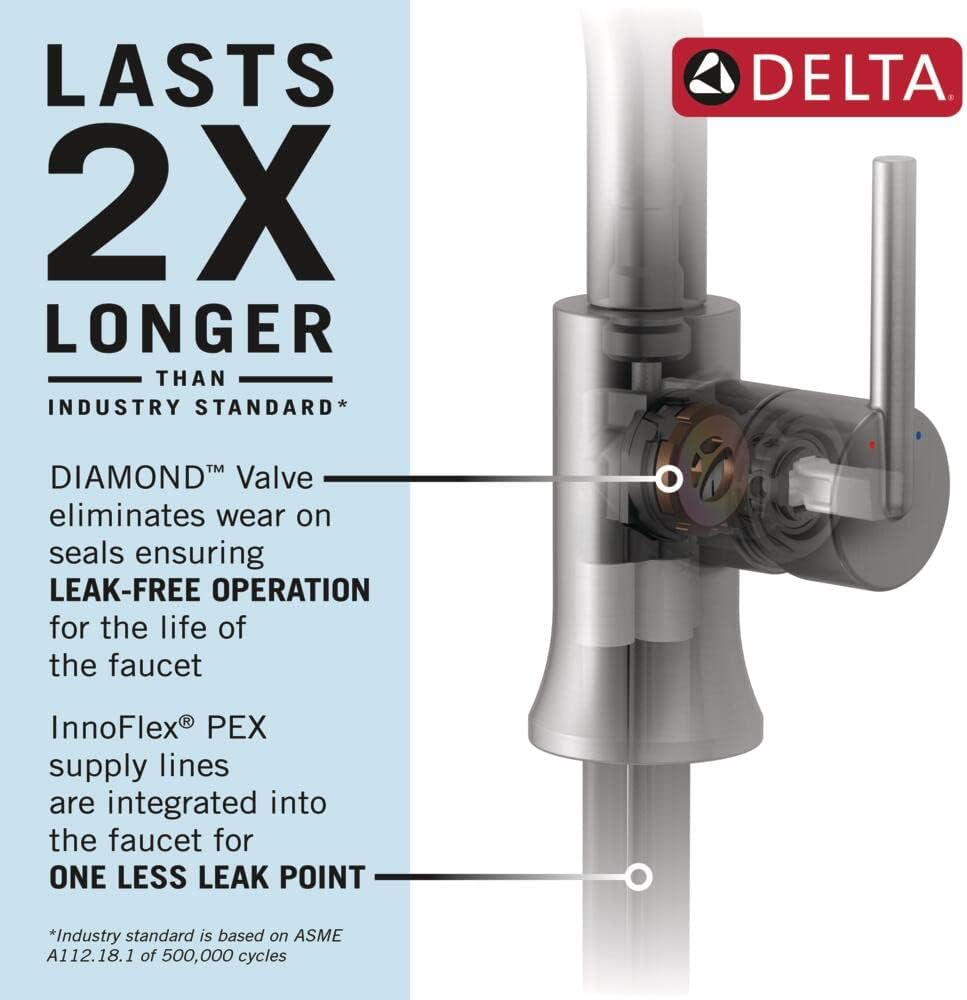 Delta Faucet Saylor Single Hole Bathroom Faucet, Single Handle Bathroom Faucet Chrome, Bathroom Sink Faucet, Diamond Seal Technology, Drain Assembly, Chrome 536-MPU-DST