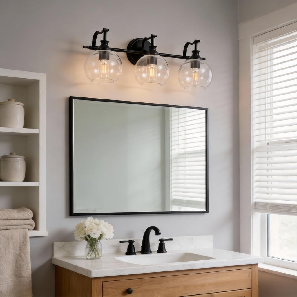 ANDY STAR Black Bathroom Light Fixture, 3 Light Vanity Lights, Rustproof Wall Lights Over Mirror, Rustic Wall Mounted Lamp, Modern Wall Sconces for Mirror, Powder Room, Bedroom