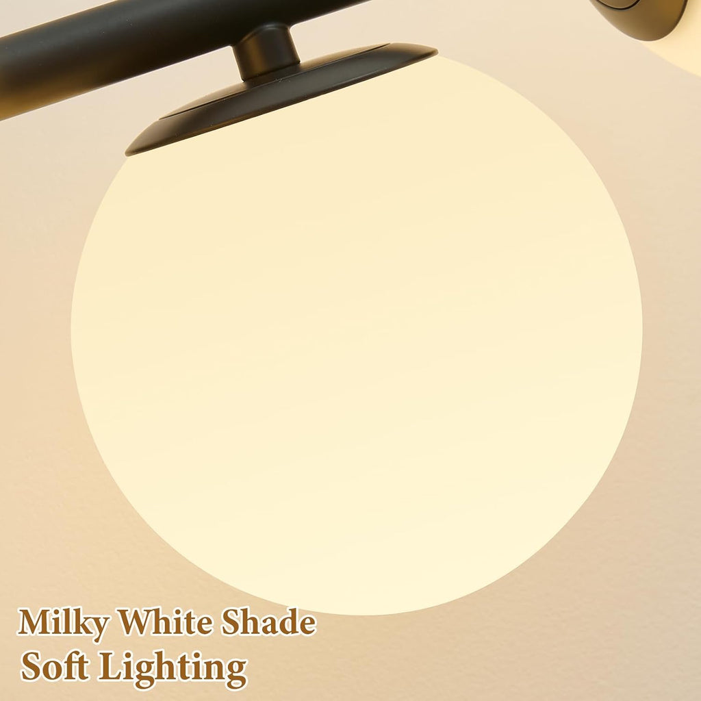 Black LED Bathroom Vanity Light: 5 Lights Mid Century Modern Milk White Glass Globe Vanity Light Fixture over Mirror - Unique Dimmable Hardwired Matte Black Bath Room Makeup Globe Wall Sconce Lighting