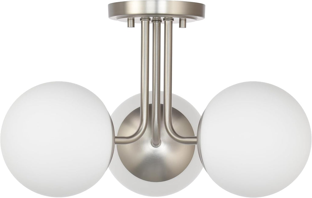 3 Light Semi Flush Mount Ceiling Light Fixture Brushed Nickel, Modern Globe Chandelier, Sputnik Farmhouse Lighting for Kitchen Bedroom Bathroom Living Room Corridor Laundry Room Bar …