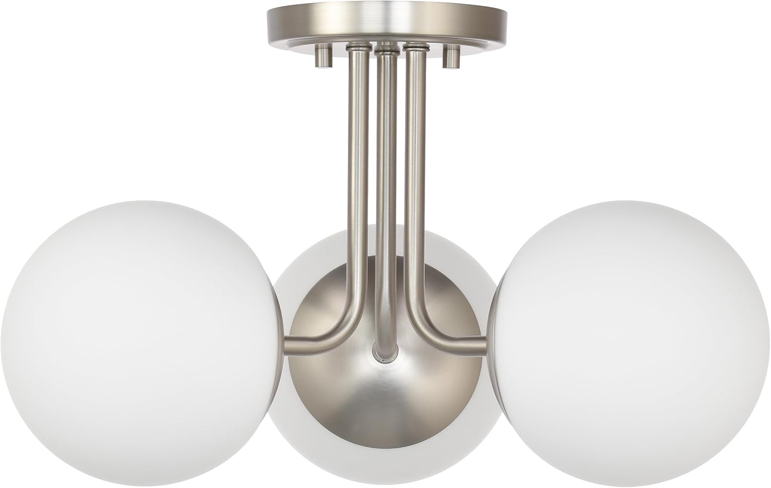 3 Light Semi Flush Mount Ceiling Light Fixture Brushed Nickel, Modern Globe Chandelier, Sputnik Farmhouse Lighting for Kitchen Bedroom Bathroom Living Room Corridor Laundry Room Bar …