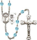 St. Christopher/Cheerleading Silver-Plated Rosary 6mm March Light Blue Fire Polished Beads Crucifix Size 1 5/8 x 1 medal