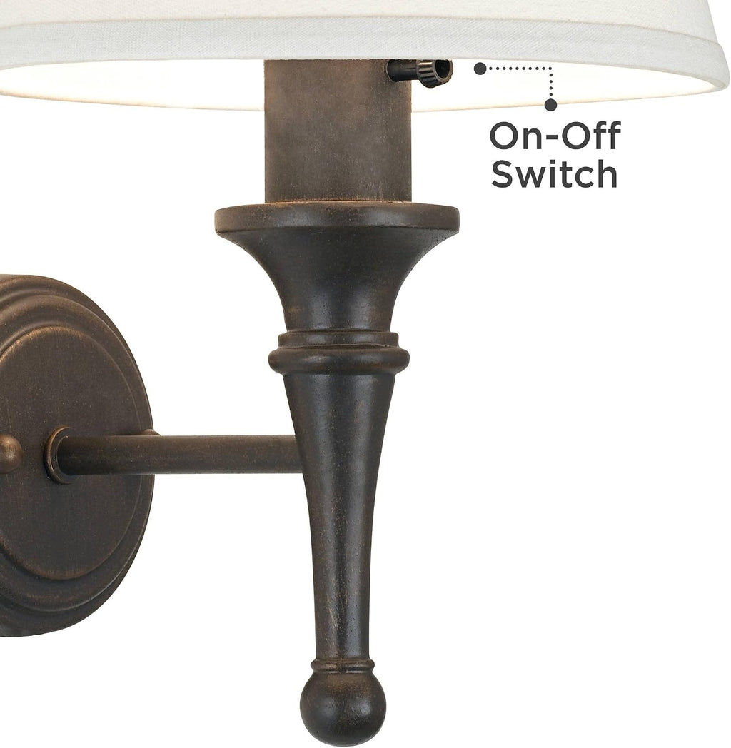 Regency Hill Braidy Rustic Wall Light Sconces Set of 2 Bronze Copper Chrome Plug-in 7' Fixture Ivory Cotton Empire Shade for Bedroom House Reading Living Room Home