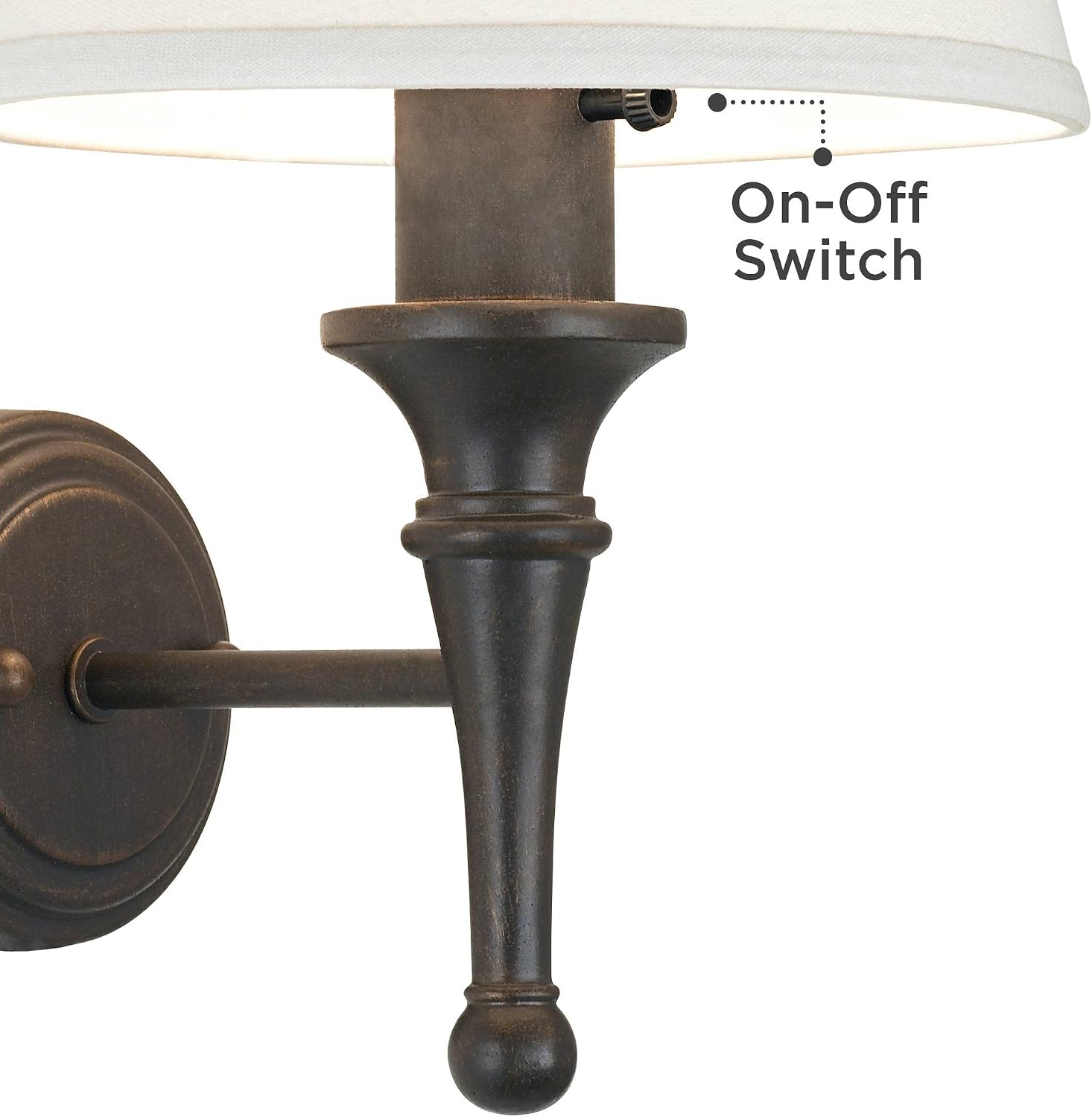 Regency Hill Braidy Rustic Wall Light Sconces Set of 2 Bronze Copper Chrome Plug-in 7' Fixture Ivory Cotton Empire Shade for Bedroom House Reading Living Room Home