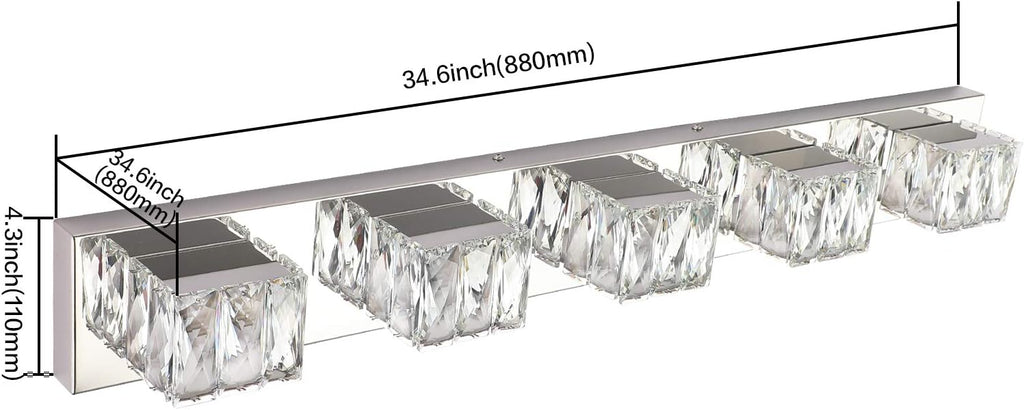 5 Lights Bathroom Vanity Light - Crystal Modern Bathroom Light Fixtures - 30W Dimmable Vanity LED Lights for Restroom - Chrome Bath Light bar Cool White Light