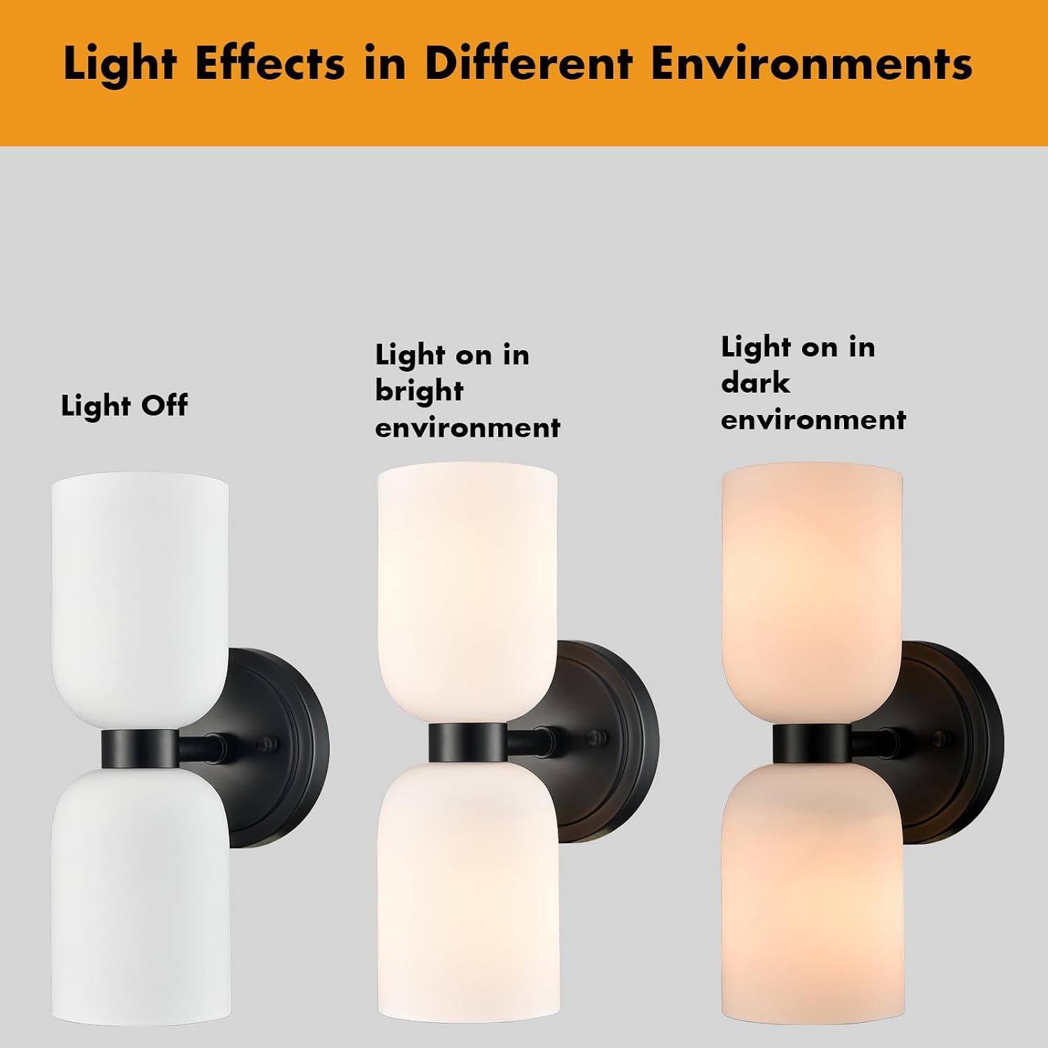CLAXY Black Wall Sconces Set of 2 Glass Vine Shades | Milky White Glass Shade, Dual Shades Wall Lights for Bathroom Bedroom Hallway Kitchen Dimmable