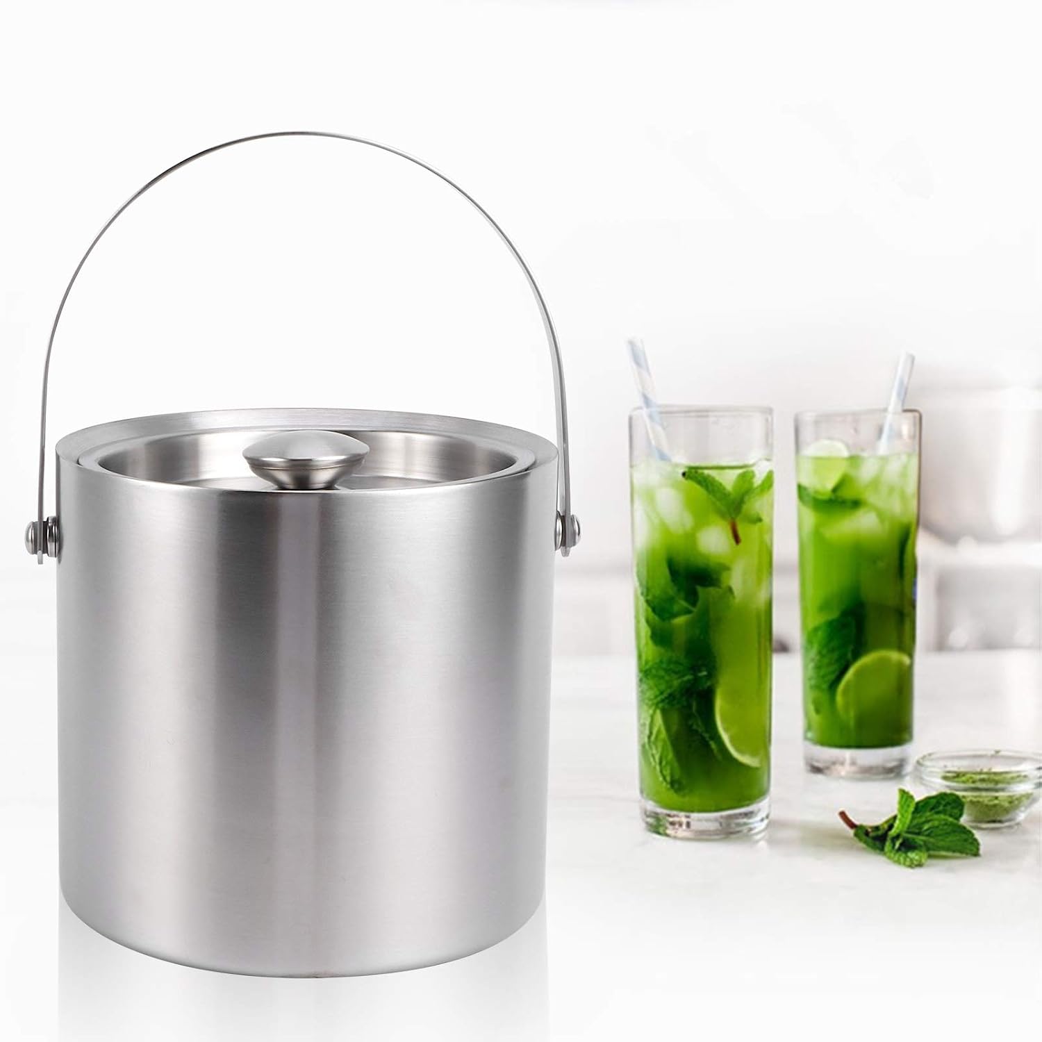 ice Bucket,Bucket with lid, Ice Buckets for Parties Stainless Steel with Lid, Champagne Bucket, 3L with Lid Portable Double-Wall Ice Barrel Bar Area for Bar Hotel Party Use