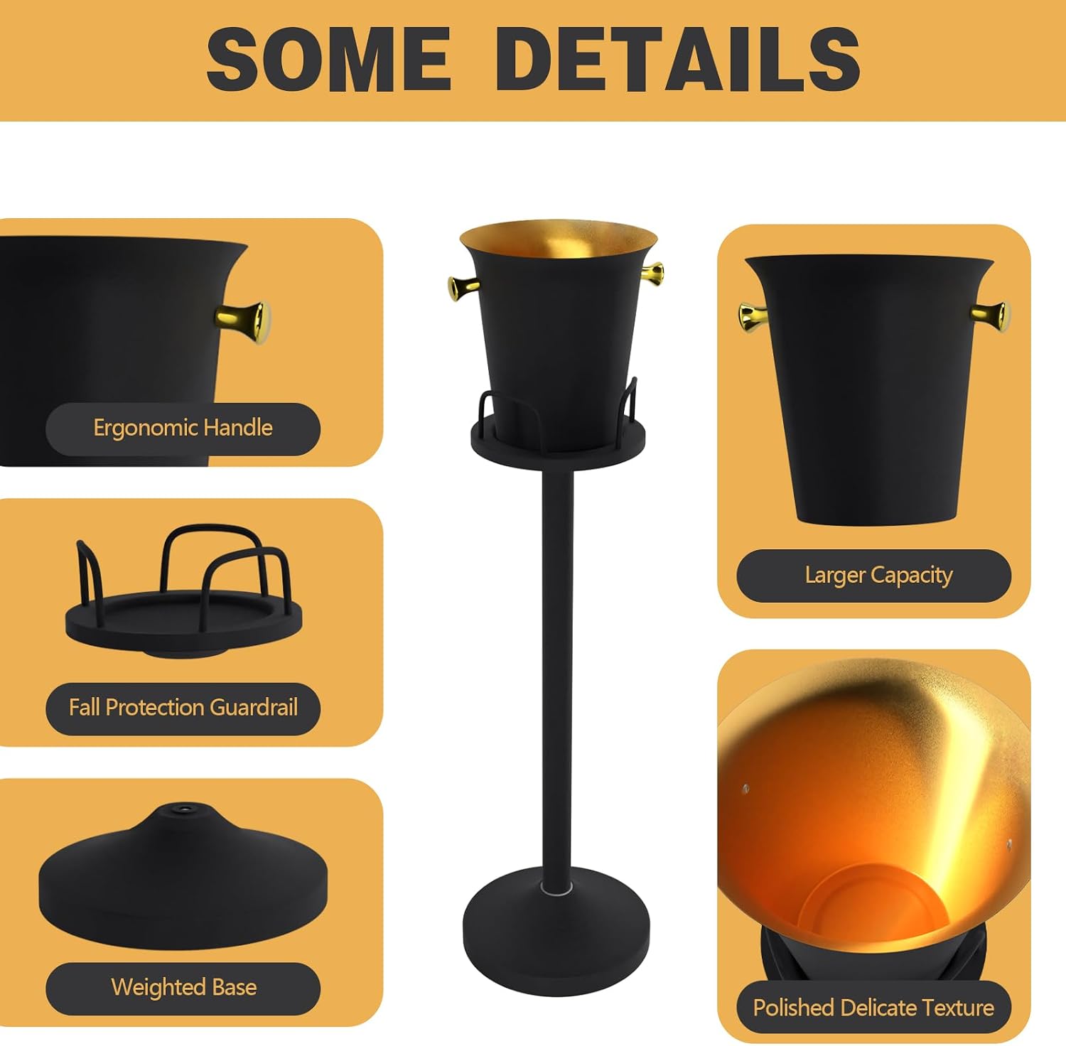 Champagne Bucket with Stand, Wine Bucket Stand with 5L Bucket, Stainless Steel Standing Ice Buckets for Bar, KTV, Hotel, Party, Gathering (Matte Black, 2 Packs)