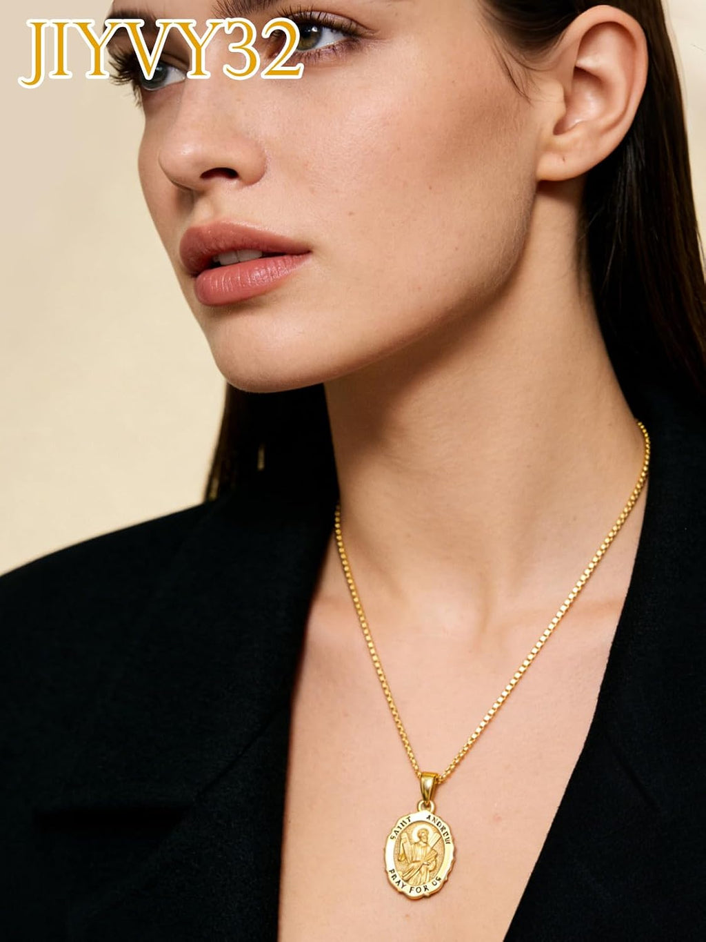14K Gold Saint Medal Necklace for Women, Catholic Patron Saint Pendant Necklace, Christian Religious Jewelry Gift for Confirmation Baptism Communion Christmas Birthday