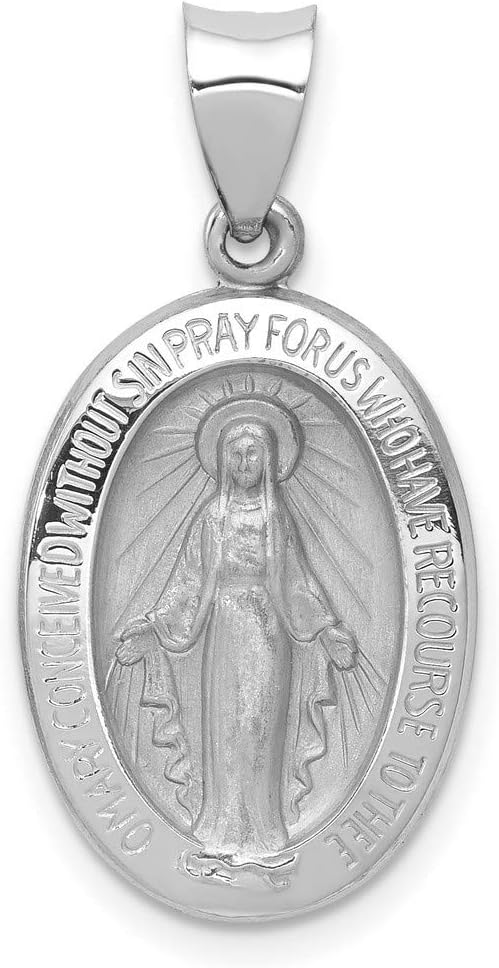 14k Gold Virgin Mary Miraculous Medal Pendant - Oval Mother Mary Necklace Charm with Sacred Words - Handcrafted Religious Jewelry Made in USA - Traditional Catholic Design