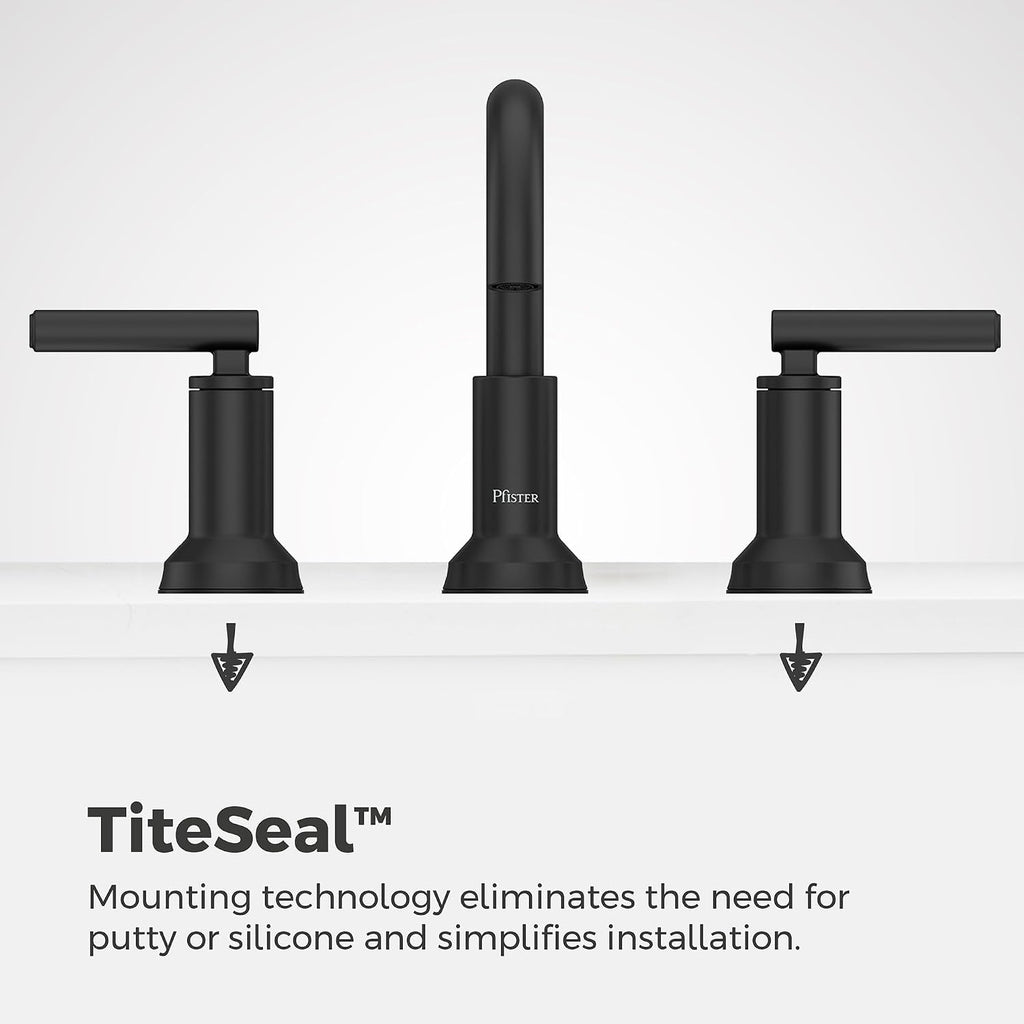 Pfister Capistrano Widespread 3 Hole Matte Black Bathroom Sink Faucet with 2 Handles Push & Seal Drain NSF Certified Spot Defense Finish Farmhouse Style Vanity LF049CSOSDB