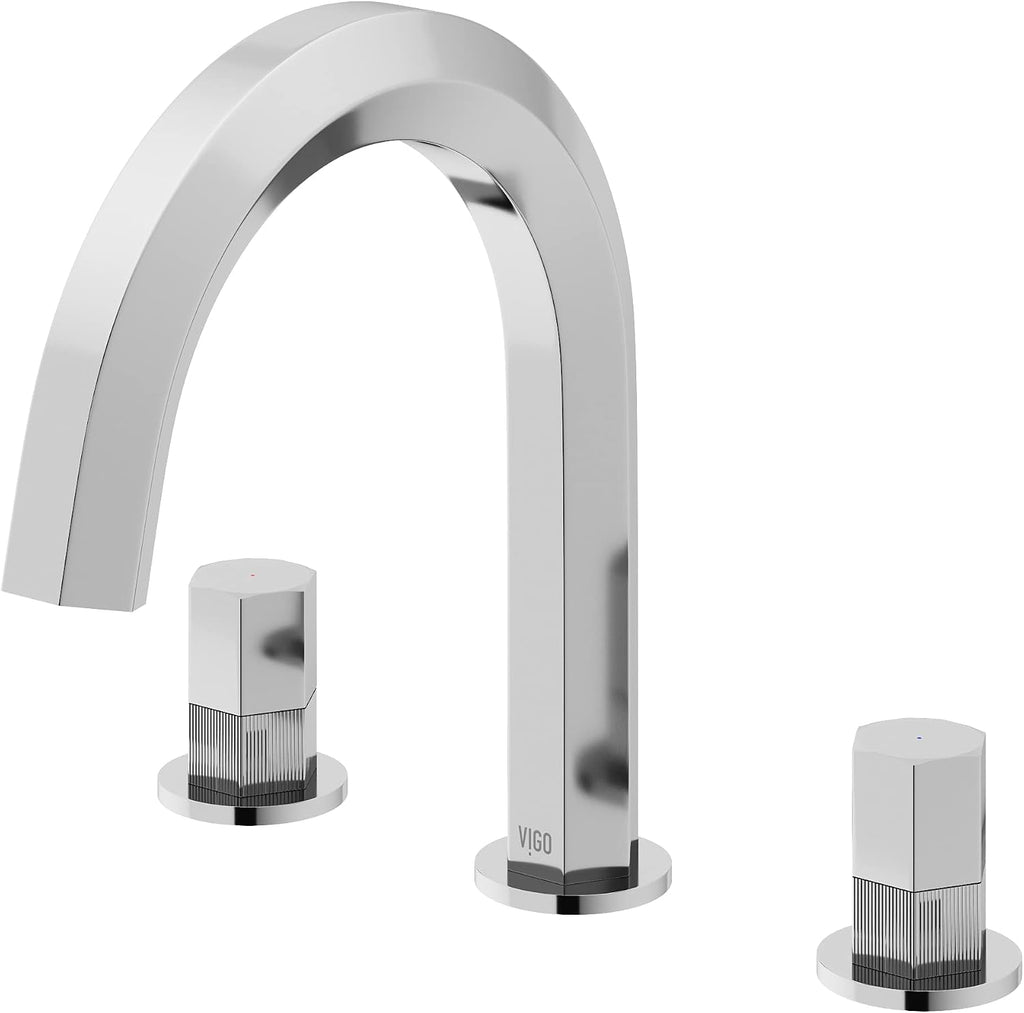 VIGO Hart Two-Handle Three-Hole Mount Widespread Bathroom Sink Faucet, 9-Inch, Chrome, Modern Design, Solid Brass, 1.2 GPM WaterSense & Ceramic Disc Valve, Corrosion-Resistant