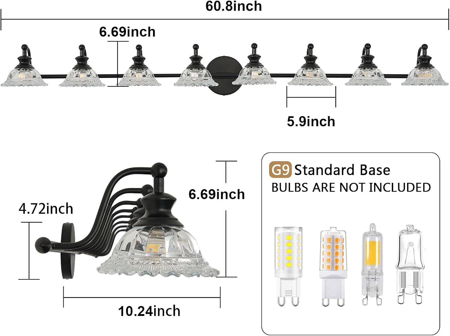 XIEDUN Bathroom Vanity Light Black 8 Light