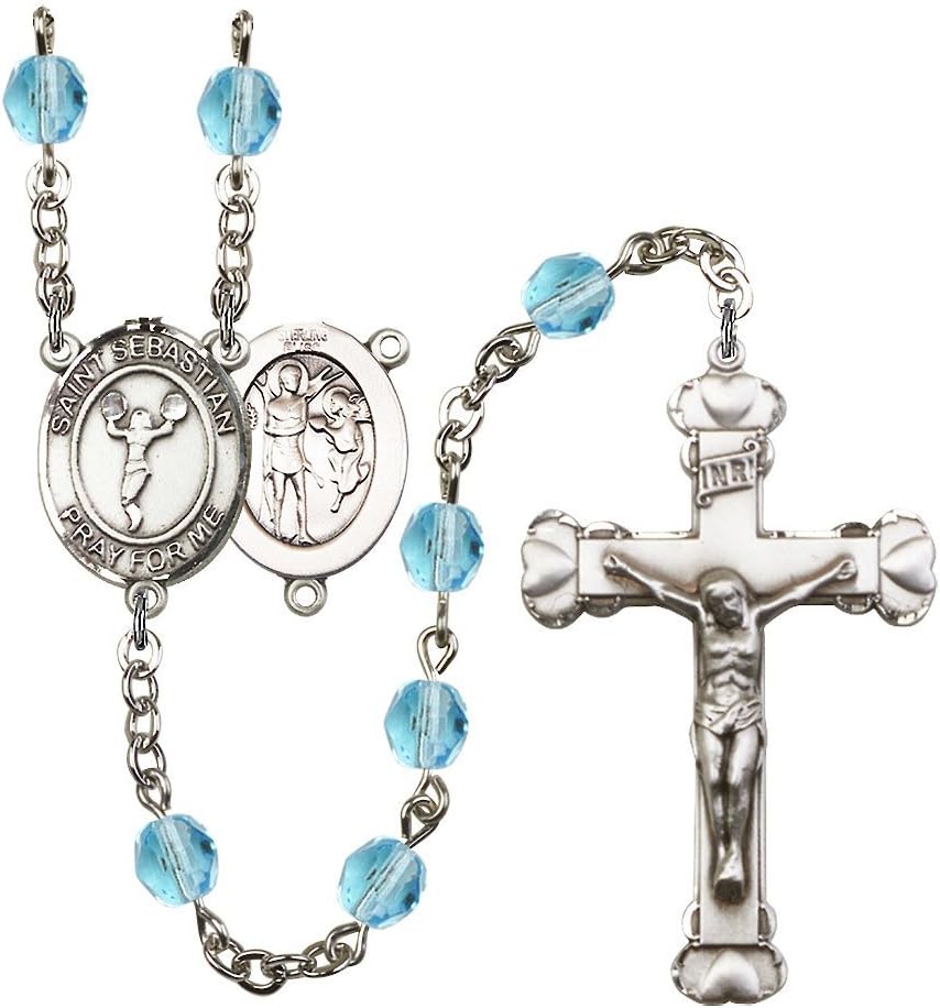 Bonyak Jewelry St. Sebastian/Cheerleading Silver-Plated Rosary - Every Birth Month Color and More