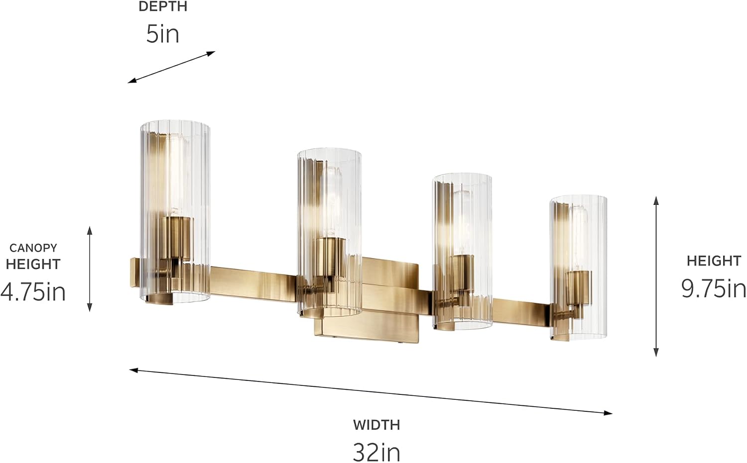 Kichler Jemsa 32' 4-Light Modern Bathroom Vanity Light Fixture with Clear Fluted Glass in Champagne Bronze for Bathroom Lighting Over Mirror (9.75' H x 32' W), 55169CPZ