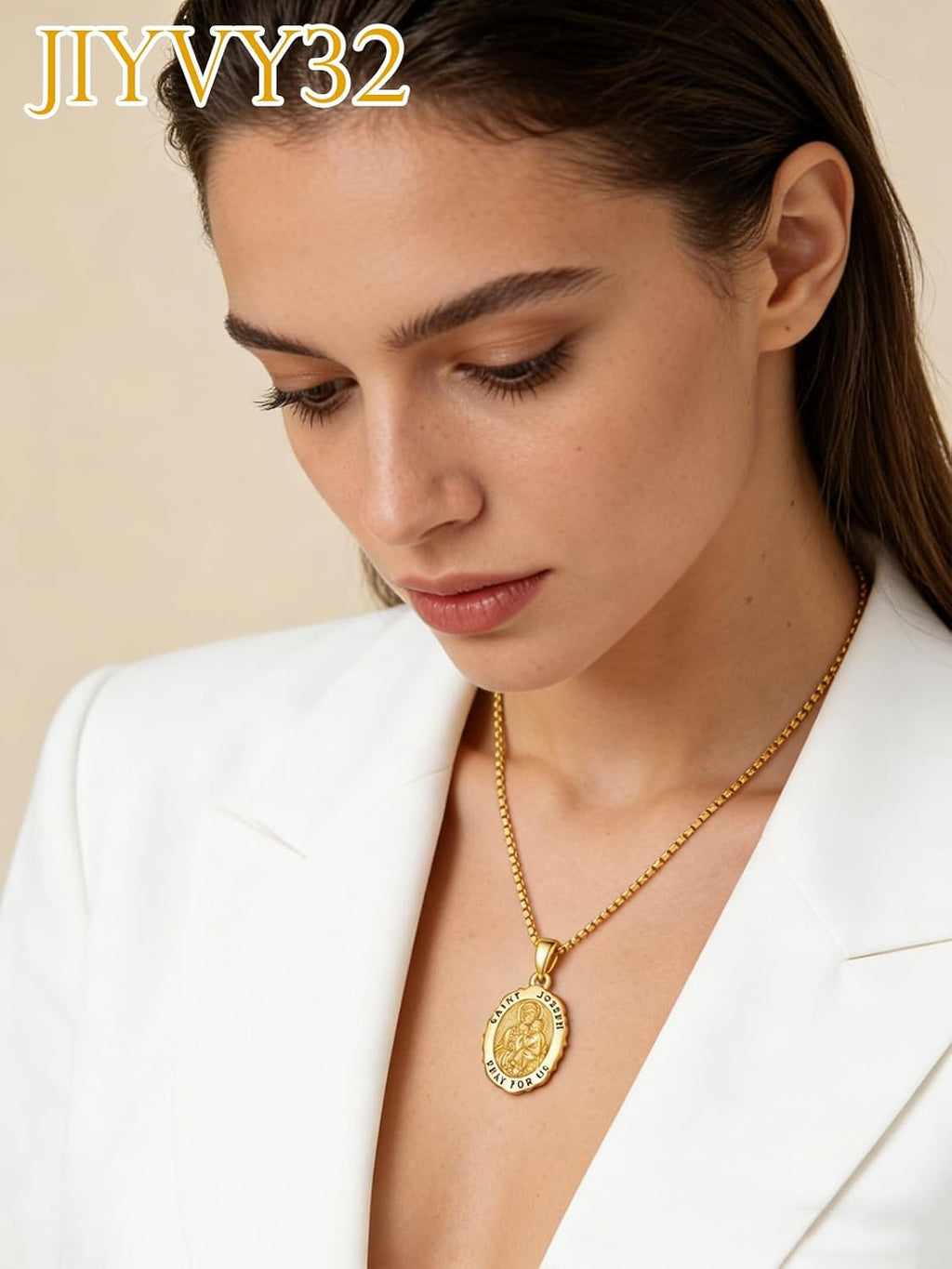 14K Gold Saint Medal Necklace for Women, Catholic Patron Saint Pendant Necklace, Christian Religious Jewelry Gift for Confirmation Baptism Communion Christmas Birthday