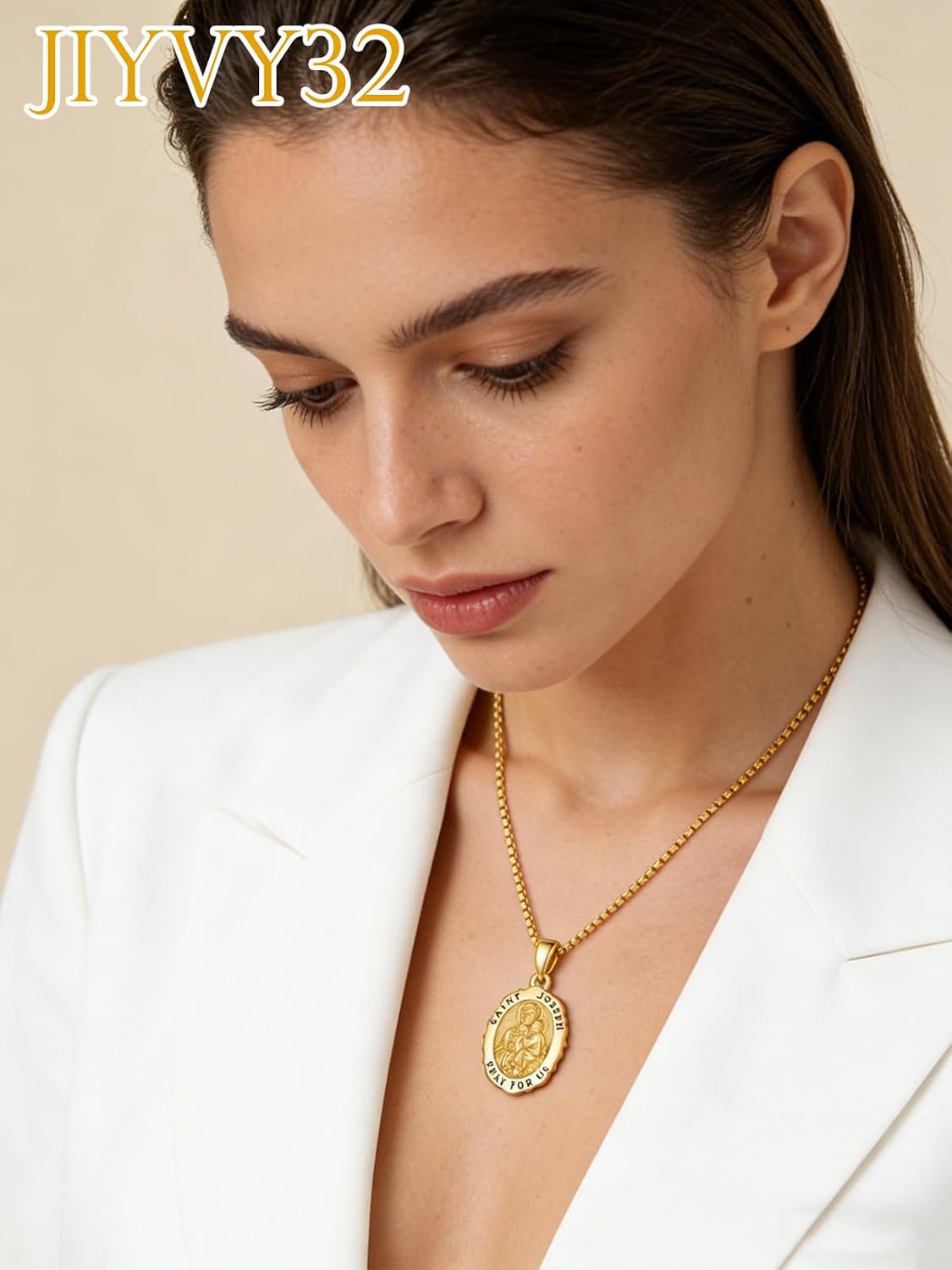 14K Gold Saint Medal Necklace for Women, Catholic Patron Saint Pendant Necklace, Christian Religious Jewelry Gift for Confirmation Baptism Communion Christmas Birthday