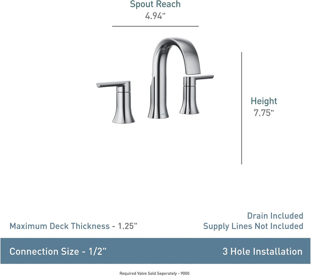 Moen Doux Brushed Nickel Two-Handle Adjustable Widespread Contemporary Bathroom Faucet Trim Kit, Valve Required, TS6925BN