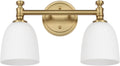 Gold Bathroom Vanity Light Fixtures, 2-Light Over Mirror, Traditional Vanity Lights for Living Room, Milk White Glass Shades, Standard E26 Base, Aged Brass, 16.3' W x 9.4' H x 6.25' D