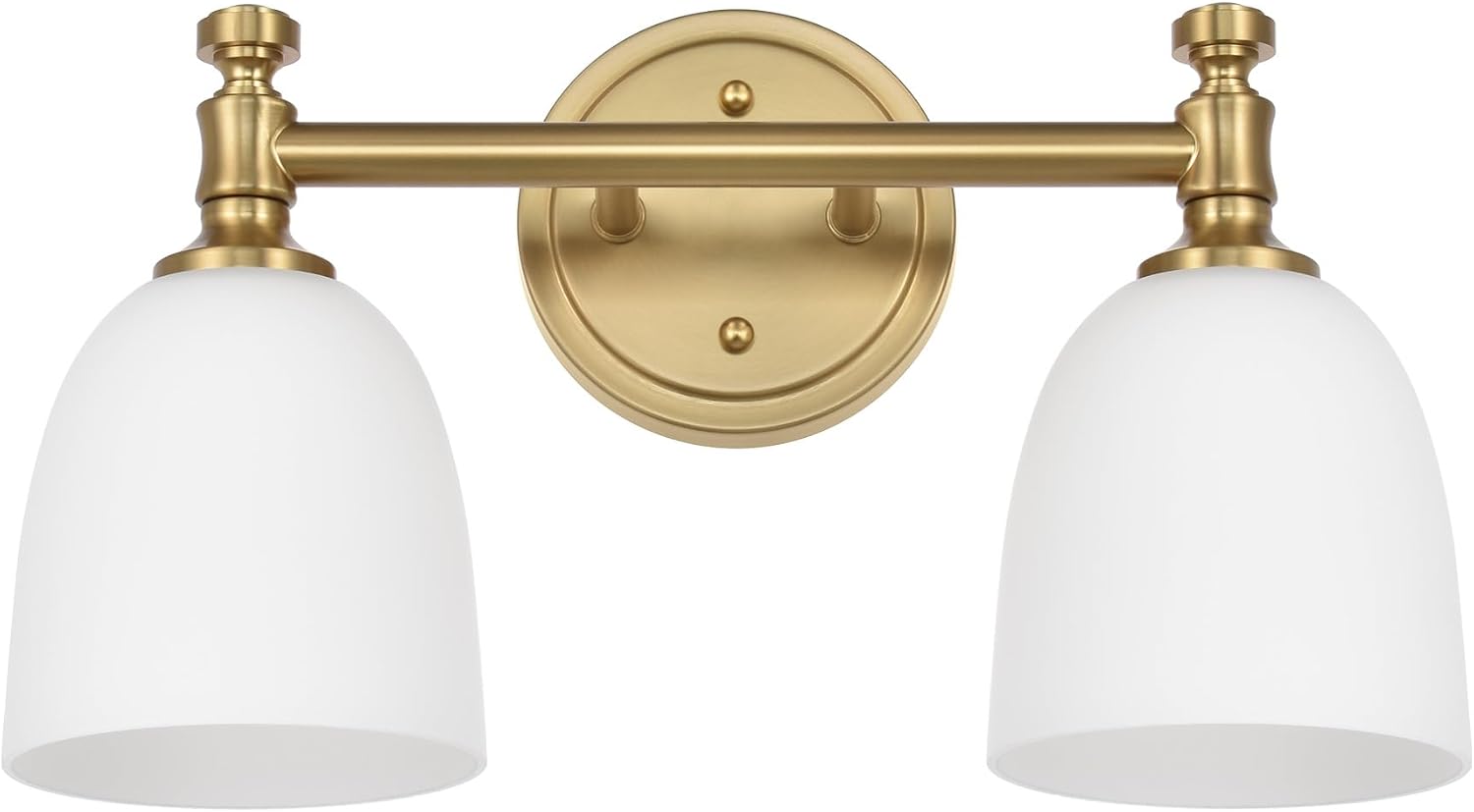 Gold Bathroom Vanity Light Fixtures, 2-Light Over Mirror, Traditional Vanity Lights for Living Room, Milk White Glass Shades, Standard E26 Base, Aged Brass, 16.3' W x 9.4' H x 6.25' D
