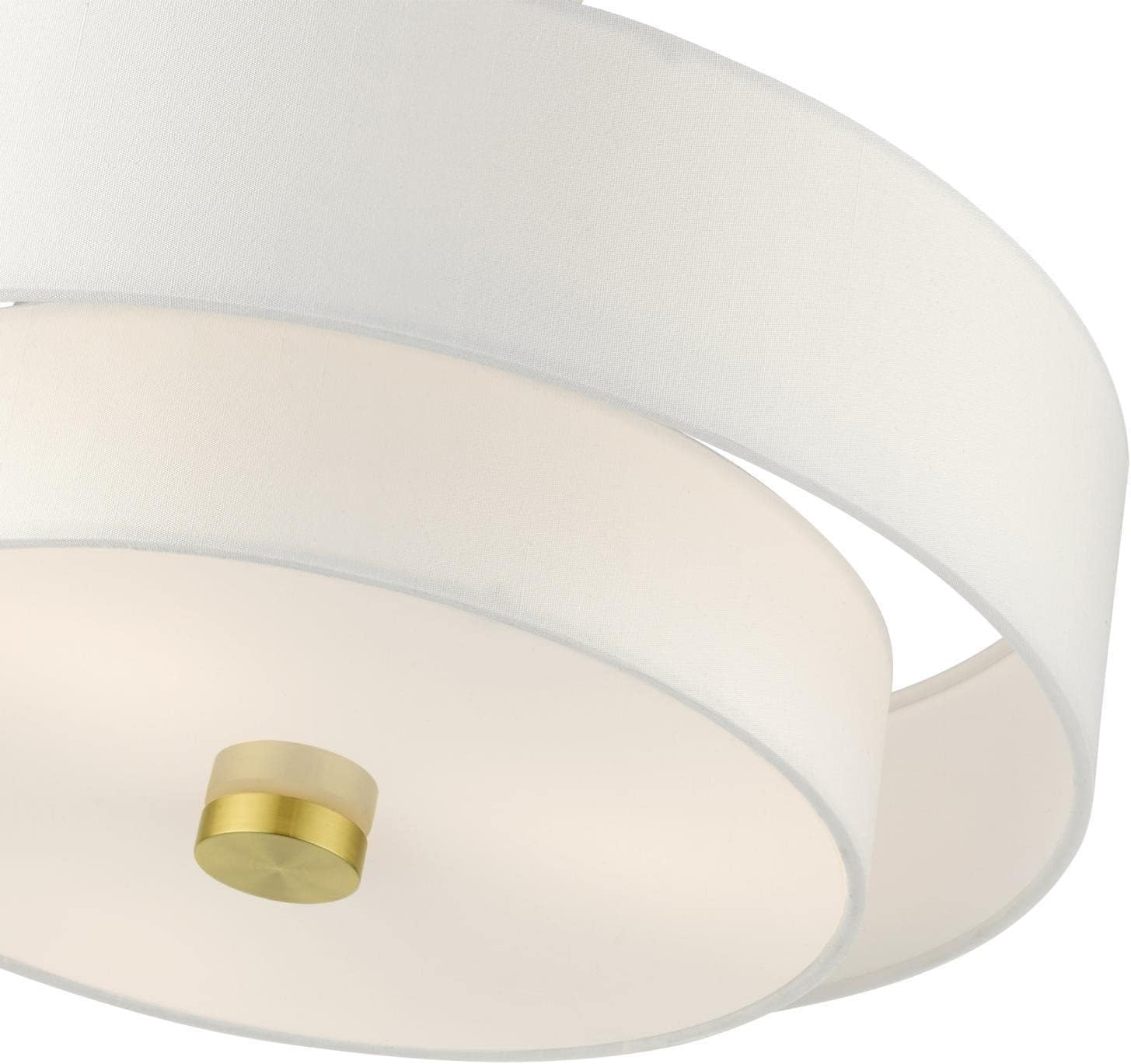 Livex Lighting 51044-12 Meridian Collection 3-Light Semi Flush Mount Ceiling Light with Off-White Hardback Fabric Shade, Satin Brass 15 x 15 x 8.25