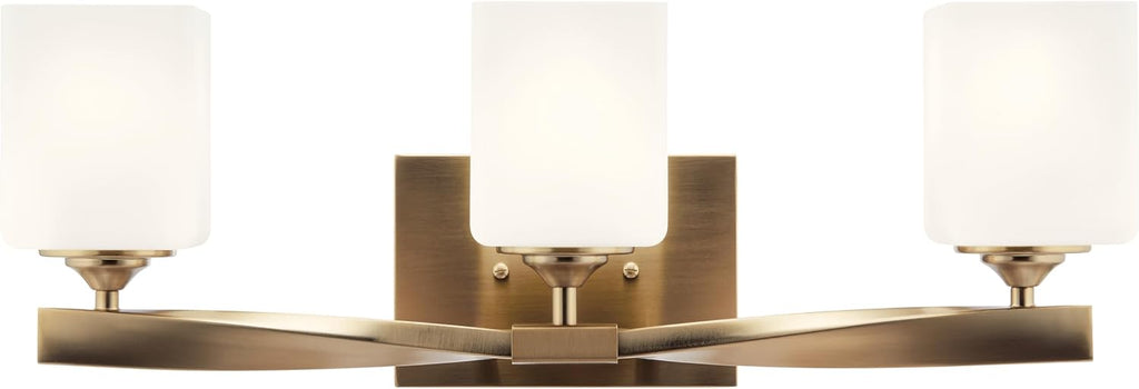 Kichler Marette 23' 3-Light Bathroom Vanity Light Fixture with Satin Etched Cased Opal Glass in Champagne Bronze for Bathroom and Powder Room (23' x 8.25' x 6'), 55002CPZ