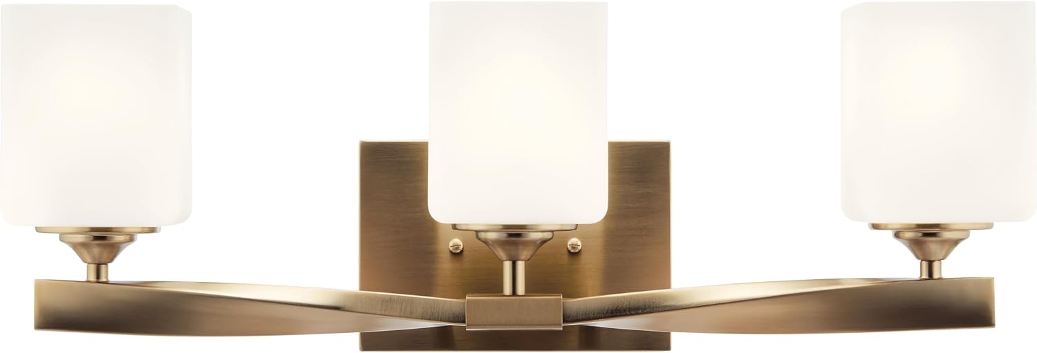 Kichler Marette 23' 3-Light Bathroom Vanity Light Fixture with Satin Etched Cased Opal Glass in Champagne Bronze for Bathroom and Powder Room (23' x 8.25' x 6'), 55002CPZ