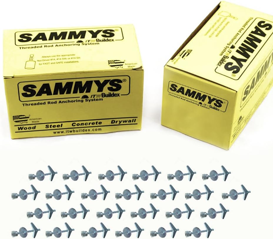 Everflow Sammys 8064925-50 SST 30 3/8 Inch Screw Vertically Threaded Rod Anchor Designed for Drywall or Prestressed Concrete, Steel, Zinc, Corrosion Resistance, 1/4 x 3 Inch Screw Length (Pack of 50)