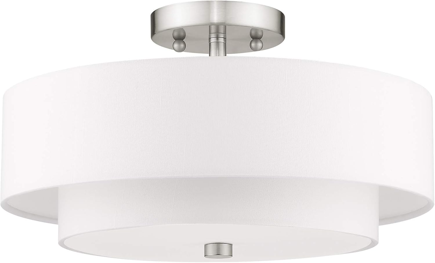 Livex Lighting 51044-91 Brushed Nickel Flush Mount with Off-White Fabric Hardback Shade