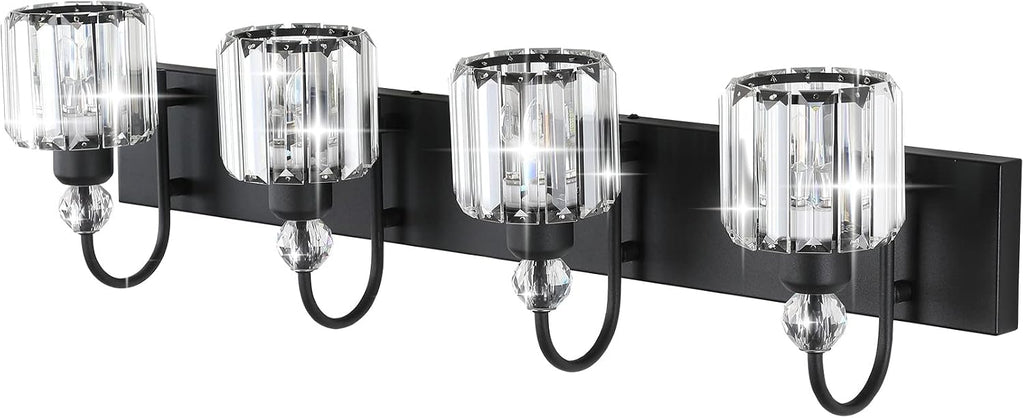 Ralbay Modern Black Vanity Light - 4-Light Crystal Bathroom Wall Light Fixtures in Matte Black