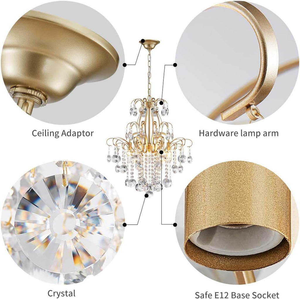 WUZUPS Crystal Chandelier 5-Light Pendant Ceiling Light Modern Lighting Fixture for Bedroom Hallway Bar Kitchen Bathroom, H 22.6'' x W 19.2'', E12 Base, Gold