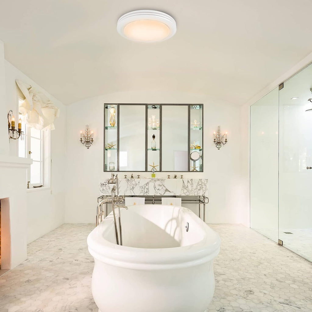 Akicon Ultra Quiet Bathroom Exhaust Fan with LED Light 80CFM 2.0 Sones Round Bathroom Ventilation Fan with Frosted Glass Cover Satin White Finish (Satin White)