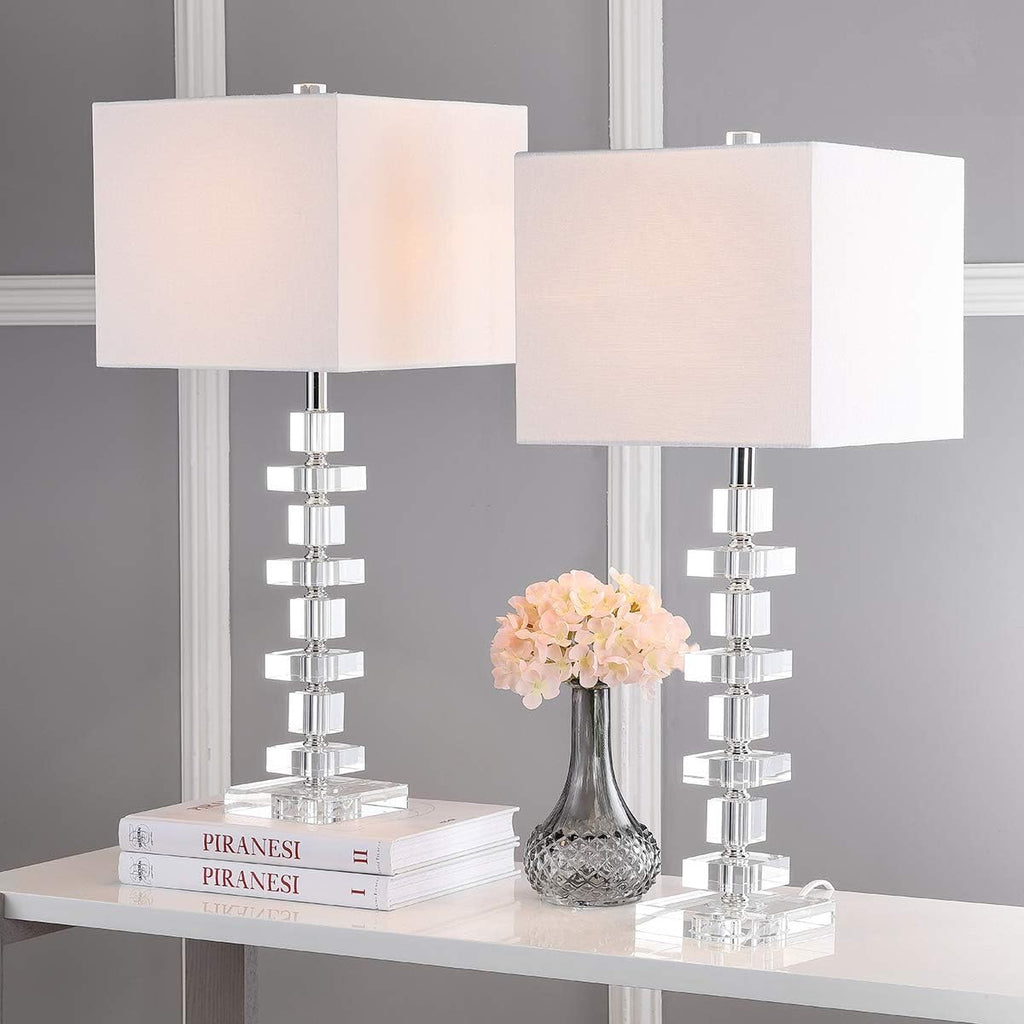 SAFAVIEH Lighting - Deco 28.5' Crystal Table Lamp Set of 2 with USB Charging Port, Chrome Bedroom Living Room Home Office Lighting, LED Bulbs Included (LIT4169A-SET2-U)