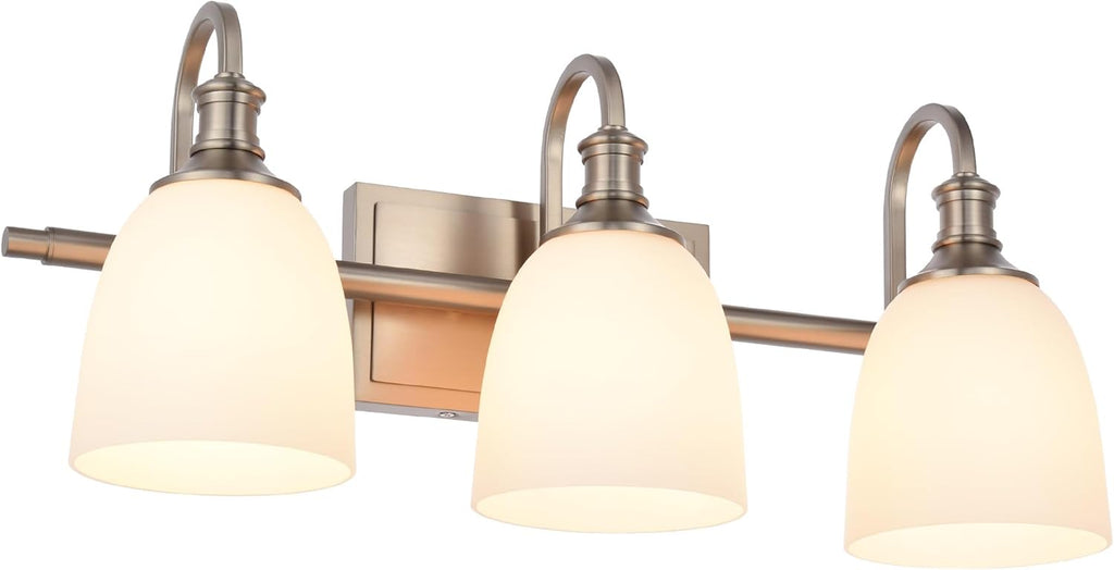 3 Light Brushed Nickel Vintage Bathroom Vanity Light Fixtures | Vintage, 3-light Bathroom vanity light, living room light, over mirror, over table, Brushed Nickel