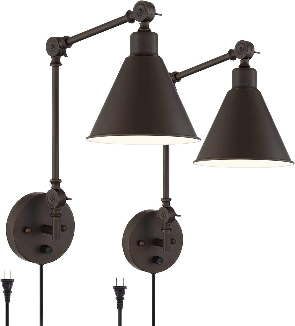 360 Lighting Wray Modern Industrial Vertical Adjustable Swing Arm Plug in Wall Lights Set of 2 Lamps Dark Bronze Light Fixture Up Down Sconce Bedroom Bedside House Reading Living Room Hallway
