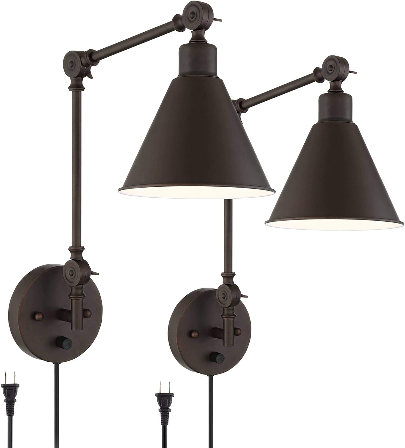 360 Lighting Wray Modern Industrial Vertical Adjustable Swing Arm Plug in Wall Lights Set of 2 Lamps Dark Bronze Light Fixture Up Down Sconce Bedroom Bedside House Reading Living Room Hallway