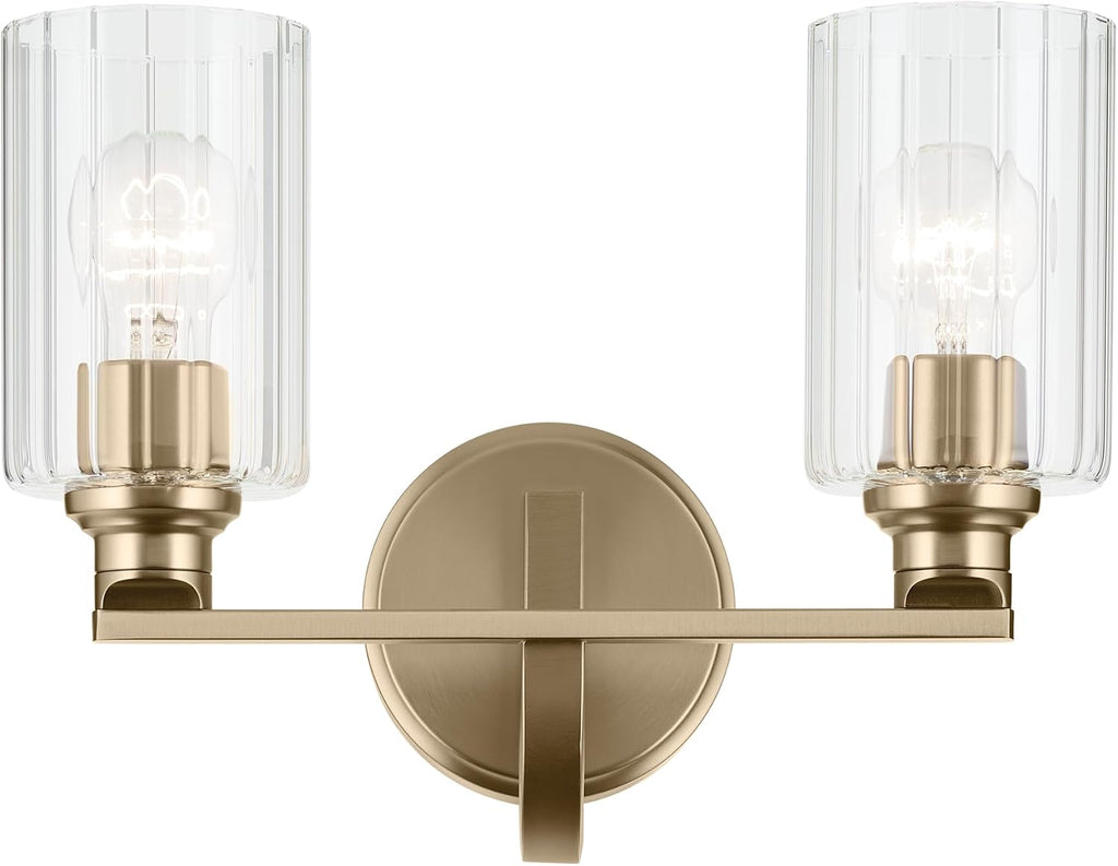 Kichler Gioe 2-Light Vanity Light Fixture 14.25' Bathroom Light with Clear Fluted Glass in Champagne Bronze for Bathroom Vanity Over Mirror (14.25' W x 10.5' H), 55225CPZFLU