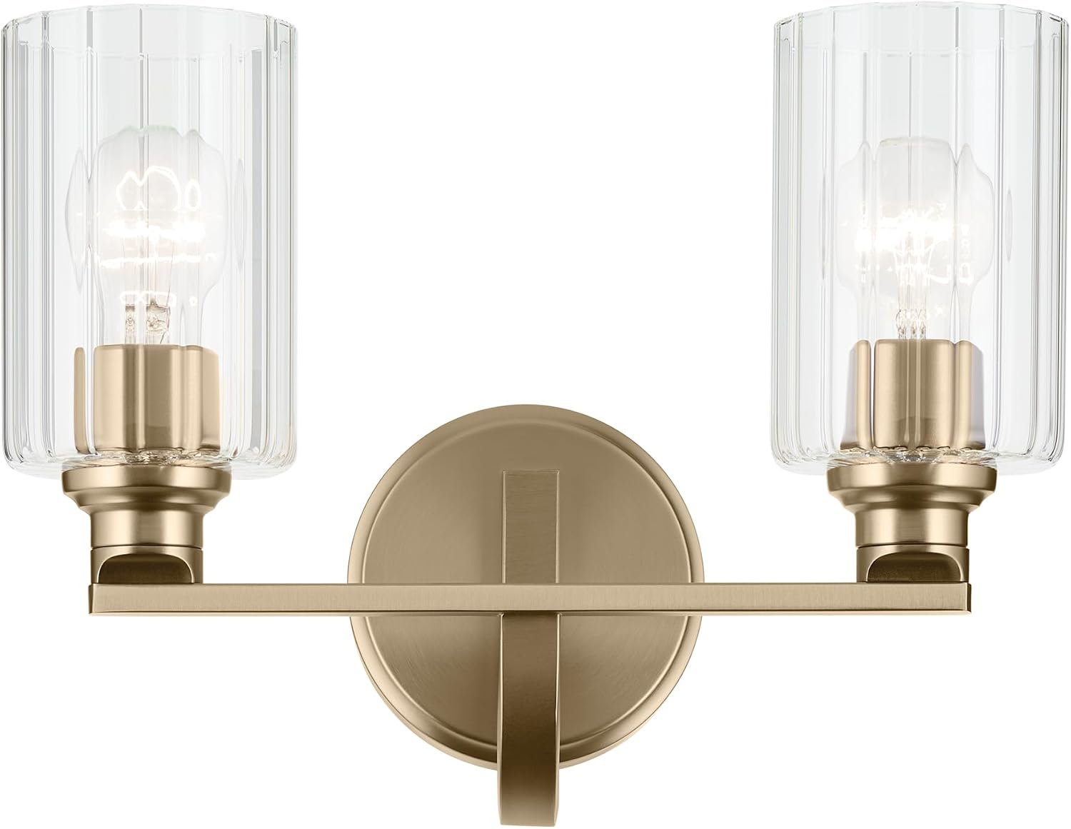 Kichler Gioe 2-Light Vanity Light Fixture 14.25' Bathroom Light with Clear Fluted Glass in Champagne Bronze for Bathroom Vanity Over Mirror (14.25' W x 10.5' H), 55225CPZFLU