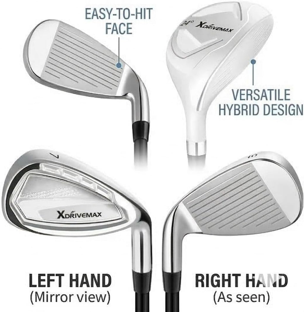XDriveMax 7-Piece Complete Golf Clubs Set for Men & Women (Left/Right Hand), Advanced Performance Set with Fairway Wood, Hybrid, Irons and Putter, Regular Flex (No Golf Bag Included)