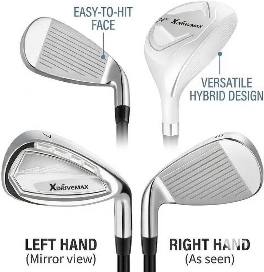 XDriveMax 7-Piece Complete Golf Clubs Set for Men & Women (Left/Right Hand), Advanced Performance Set with Fairway Wood, Hybrid, Irons and Putter, Regular Flex (No Golf Bag Included)