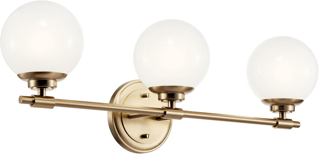 Kichler Benno 3-Light Bathroom Vanity Light Fixture, Modern Wall Mount with Opal Glass in Champagne Bronze, for Bathroom or Powder Room (8.75' x 24.5'), 55172CPZ