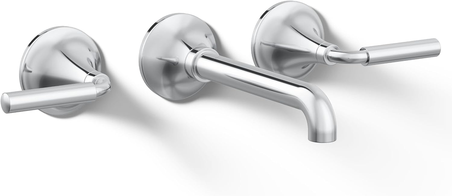 Kohler T26439-4-CP Tone Wall-Mount Bathroom Sink Faucet Set, Bathroom Faucet with Two Lever Handles, Polished Chrome