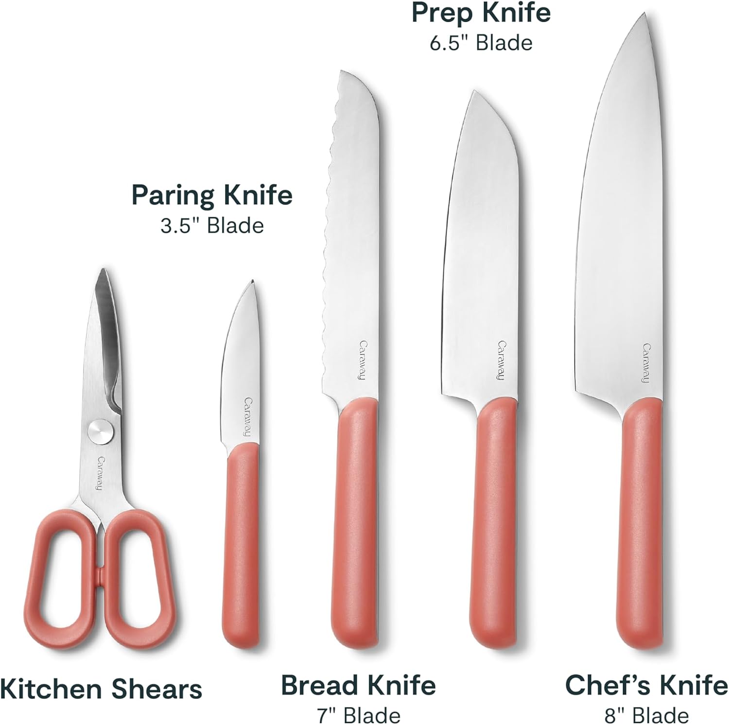 Caraway 5 Piece Knife Set - Premium German Steel Blade Kitchen Knives - Ergonomic Handles - No Microplastics - Perracotta