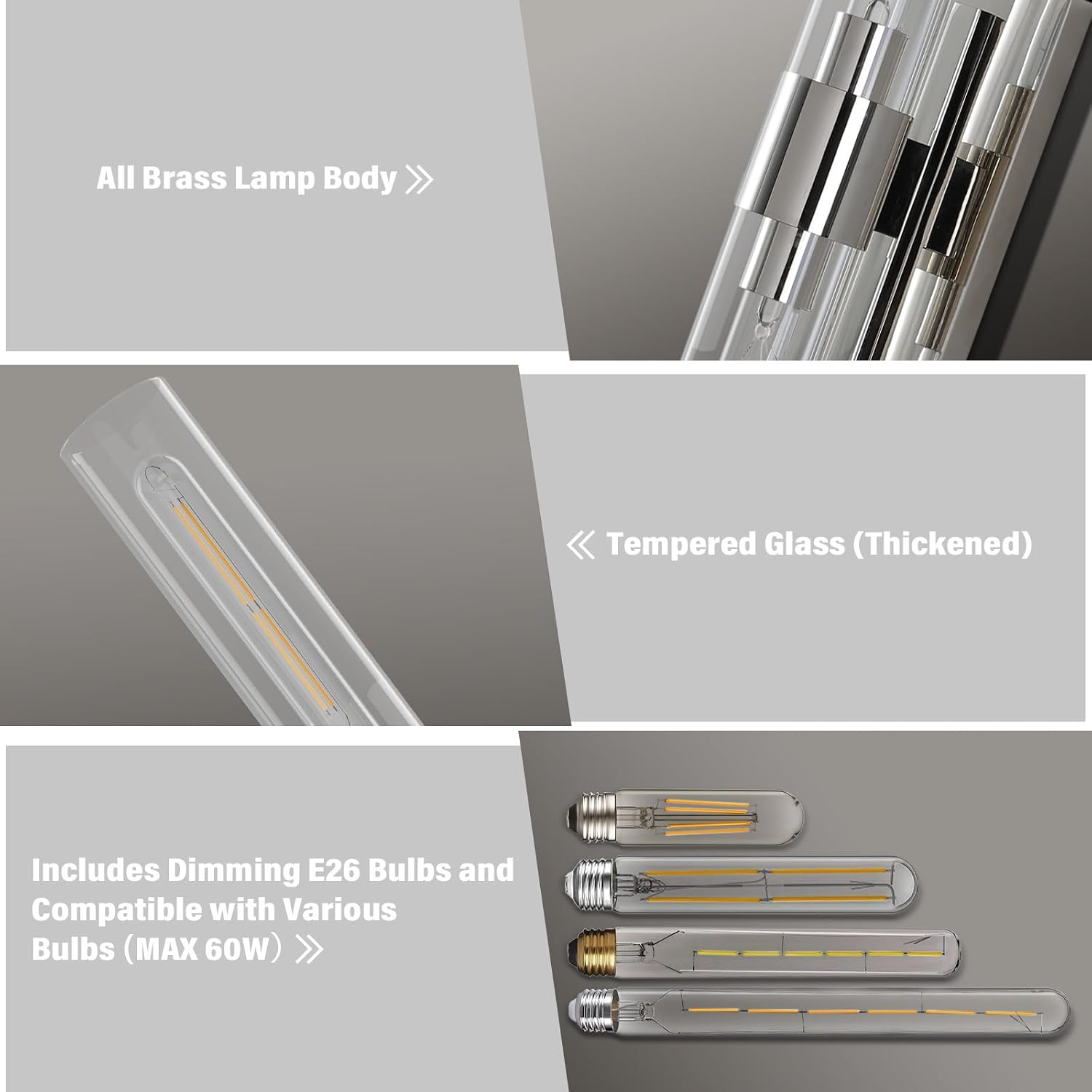 22.8' Sconces Wall Lighting,Bathroom Nickel Vanity Lights Fixtures with Clear Glass Shade Wall Lamp for Mirror, Living Room, Bedroom, Hallway, Fireplace, Staircas（Including Bulb）