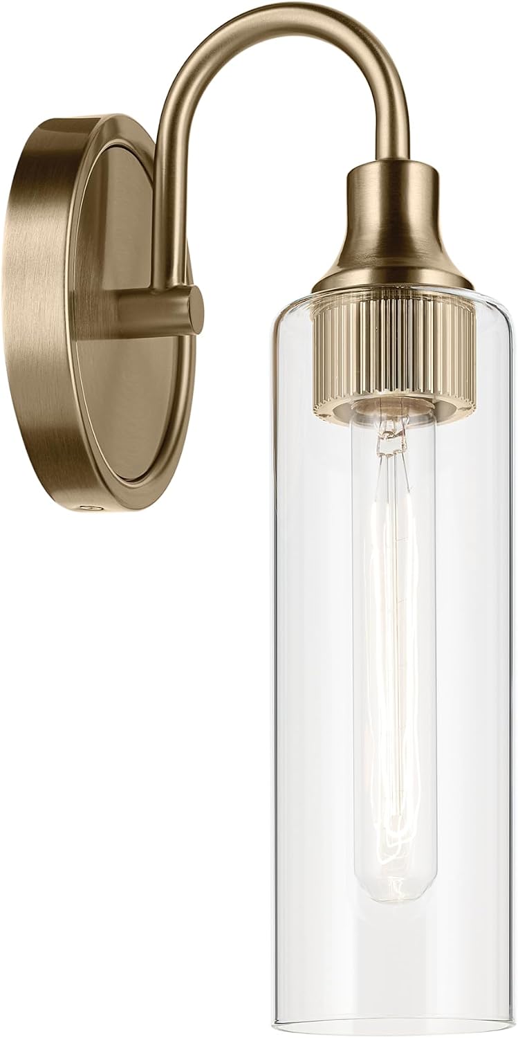 Kichler Kavi 5' 1-Light Wall Sconce Bathroom Vanity Light with Clear Glass in Champagne Bronze, Damp Rated for Bathroom, Powder Room, Kitchen, Hallway, Bedroom (5' W x 13' H), 55209CPZ