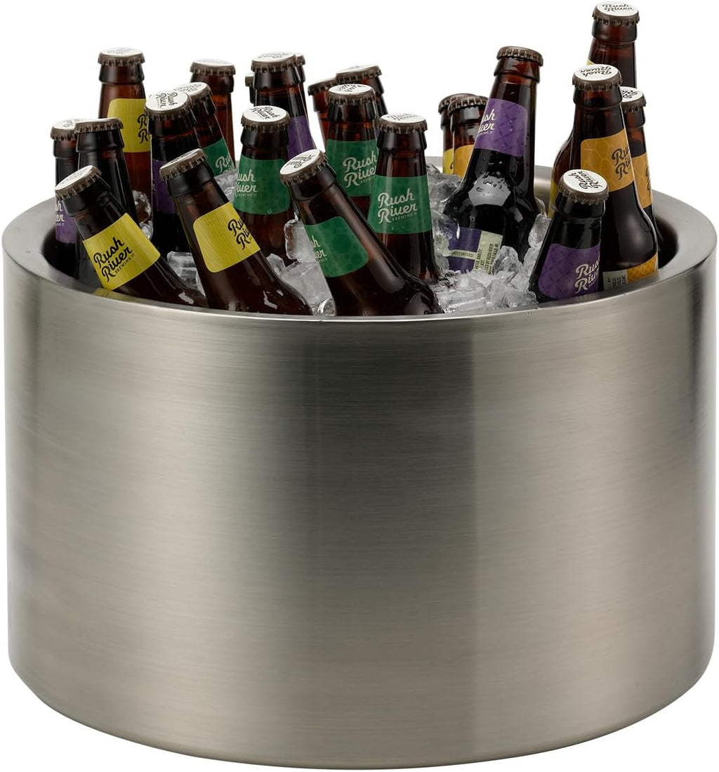 Service Ideas Double Wall Party Tub, 7 Gallon, Stainless Steel, Brushed | PT7BS Large Capacity Beverage and Wine Chiller Ice Bucket
