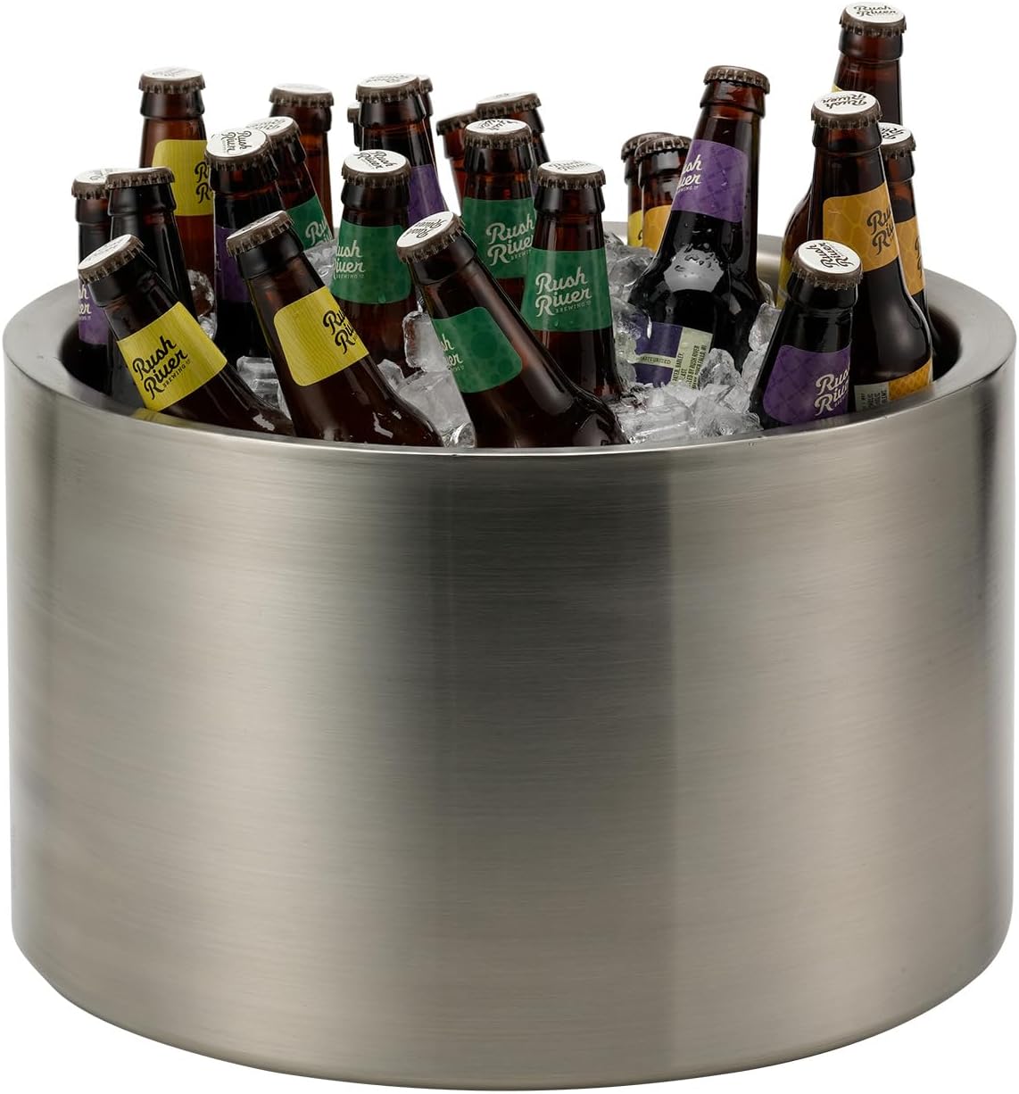 Service Ideas Double Wall Party Tub, 7 Gallon, Stainless Steel, Brushed | PT7BS Large Capacity Beverage and Wine Chiller Ice Bucket