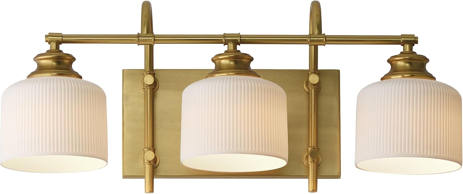 Maxim Lighting Bisque 3-Light Bath Vanity Light | Natural Aged Brass Steel Finish | White Glass Shade | Modern Indoor Light Fixture | Ideal for Bathrooms & Powder Rooms | 21493WTNAB